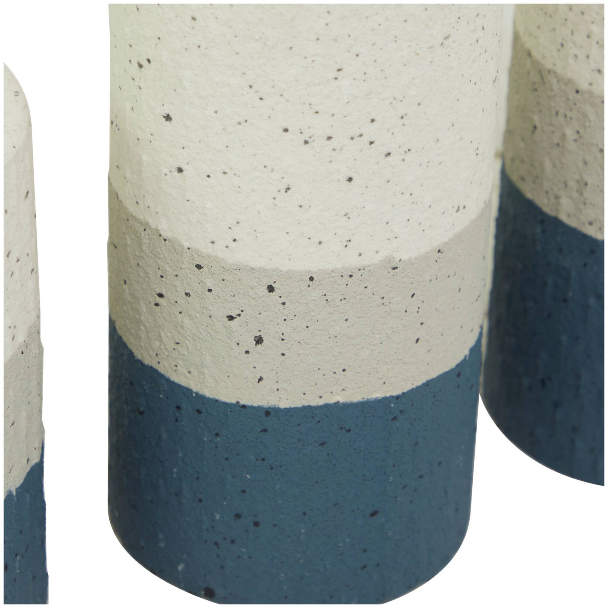 Blue Metal Striped Pillar Candle Holder Set